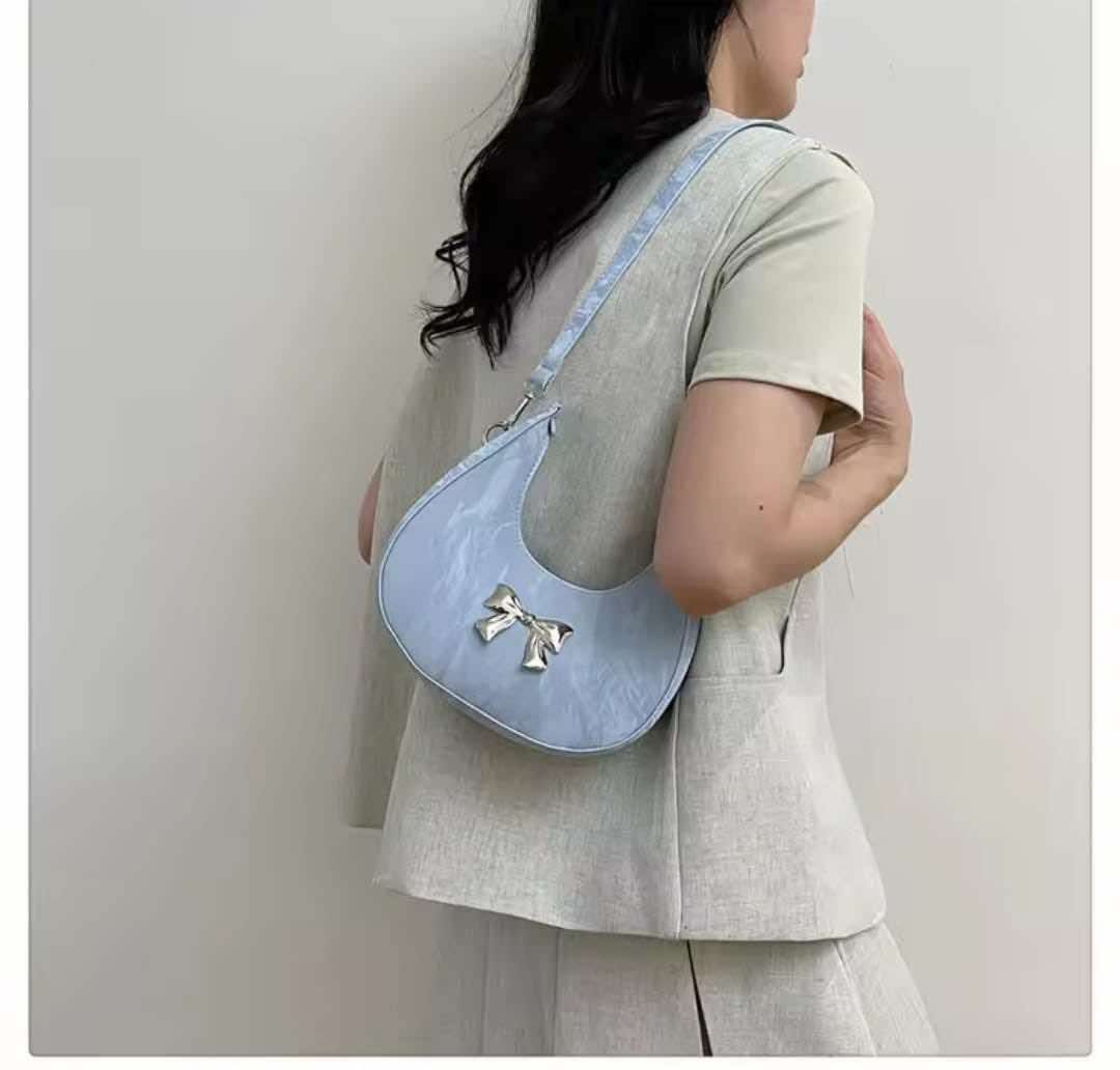 PU Leather Women Shoulder Messenger Bag – Fashion Bow Design Casual Commuter Underarm Handbag - Image 2