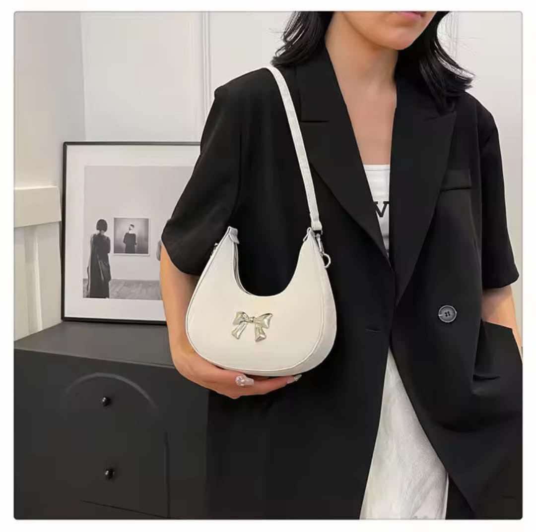 PU Leather Women Shoulder Messenger Bag – Fashion Bow Design Casual Commuter Underarm Handbag - Image 3