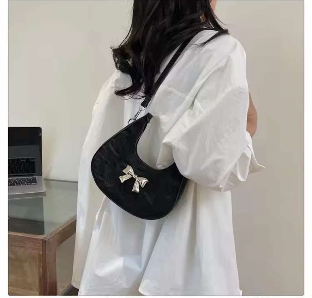 PU Leather Women Shoulder Messenger Bag – Fashion Bow Design Casual Commuter Underarm Handbag - Image 4