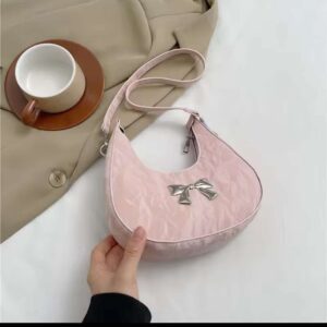 PU Leather Women Shoulder Messenger Bag – Fashion Bow Design Casual Commuter Underarm Handbag